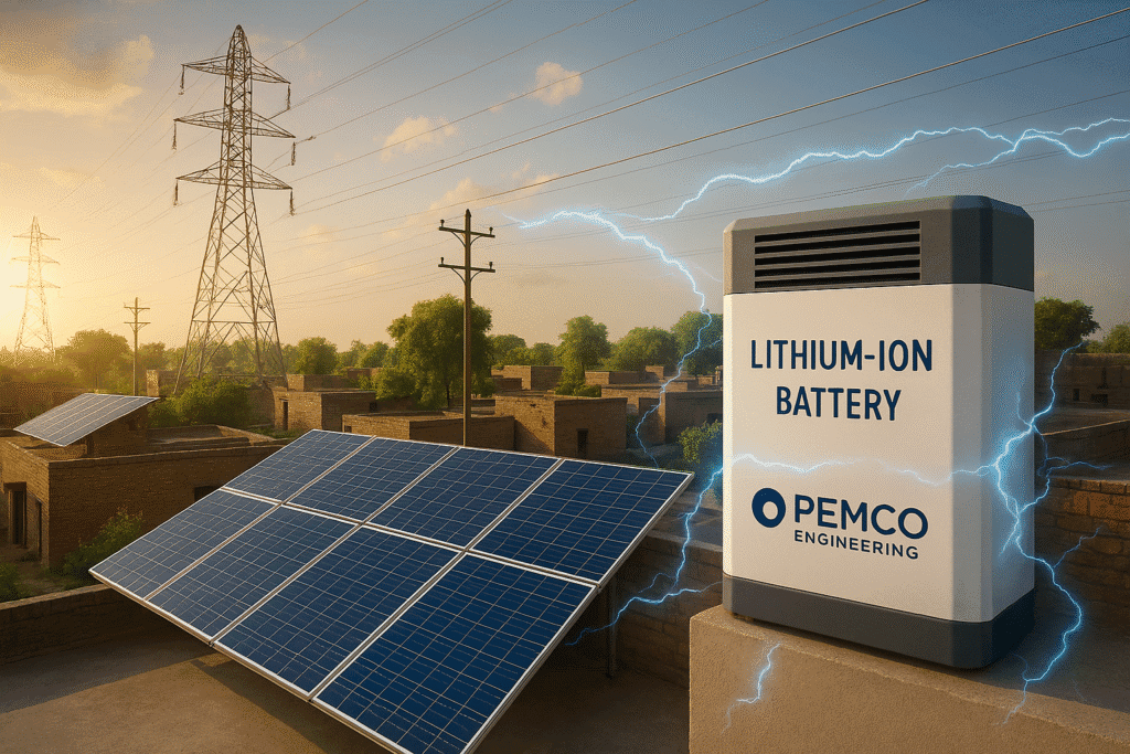 PEMCO engineering installs solar systems with lithium ion battery packs in Pakistan. 